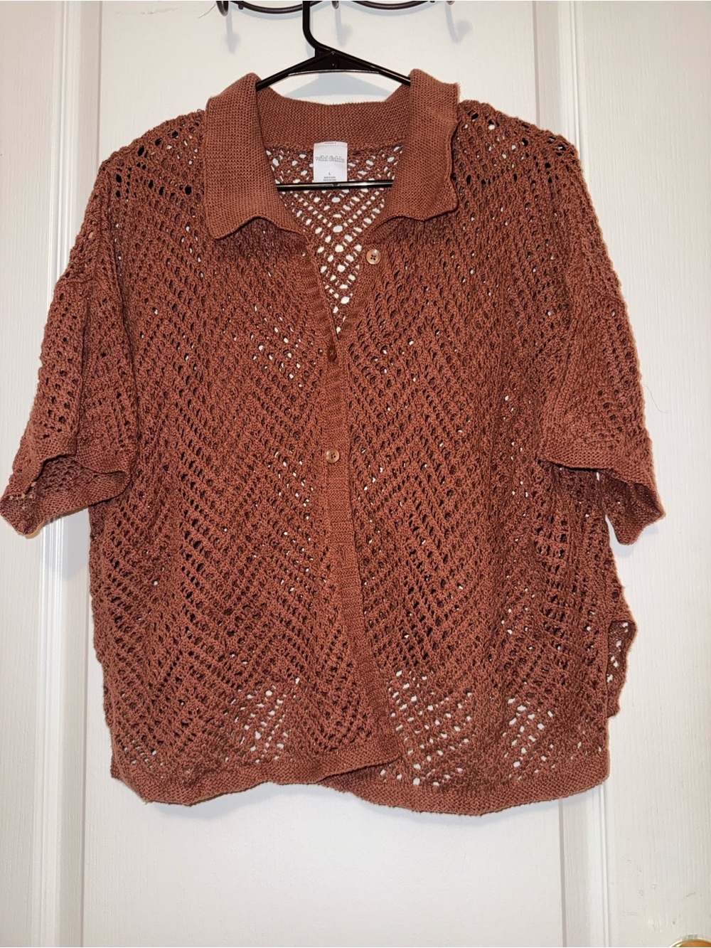 wild fable Rust Brown Open Knit Button-Down Top